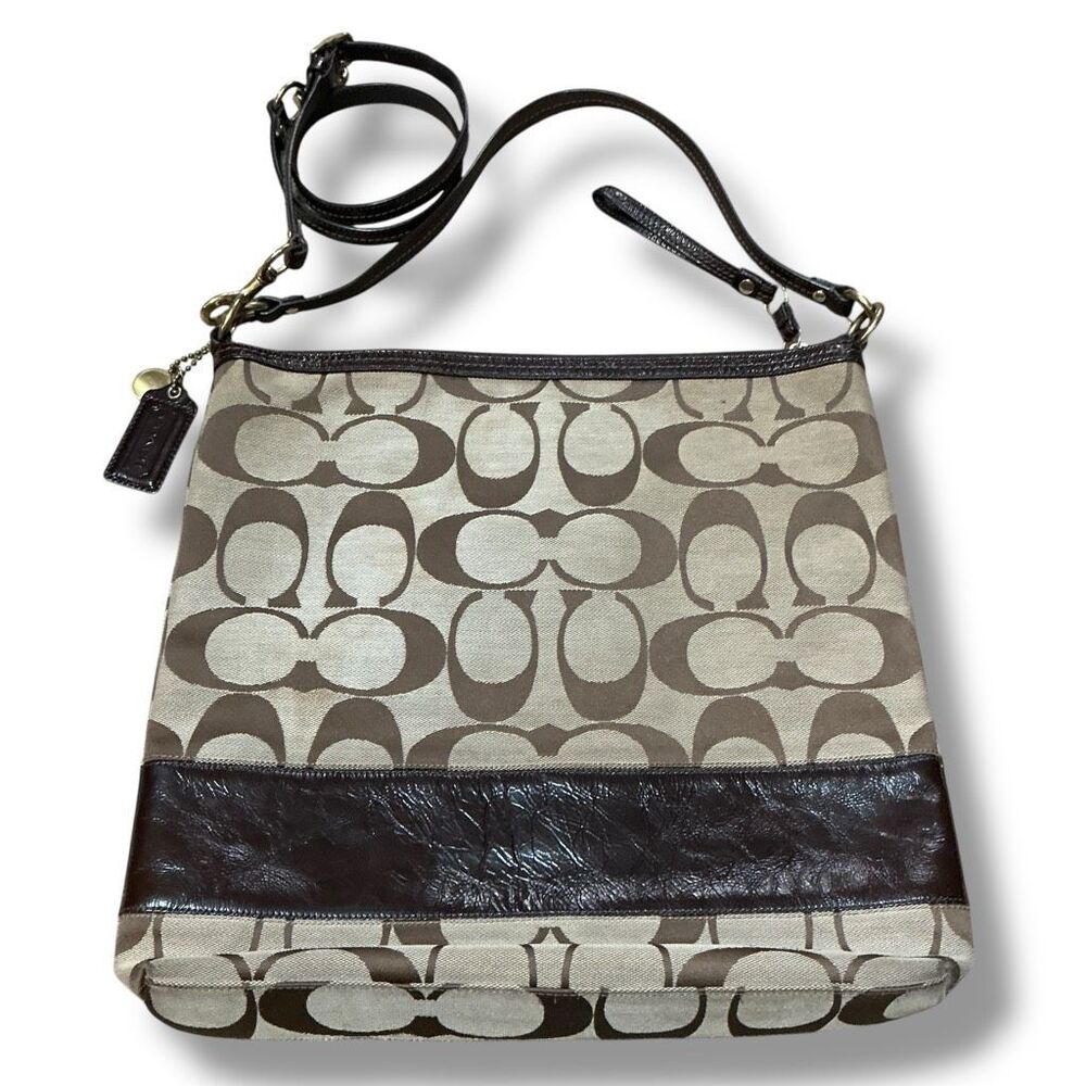 Coach Tan and Brown Crossbody Bag with Signature Style
